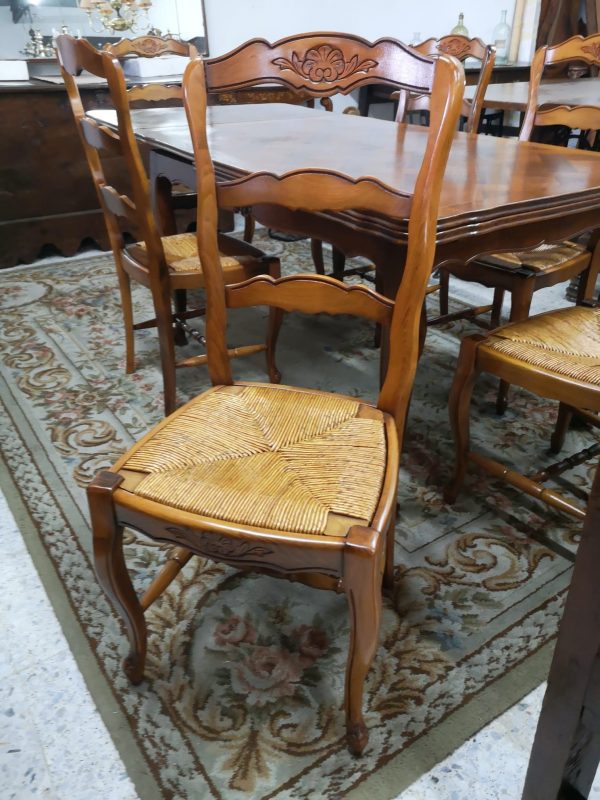 Mesa extensible en madera de roble más 6 sillas estilo Luis XV 3