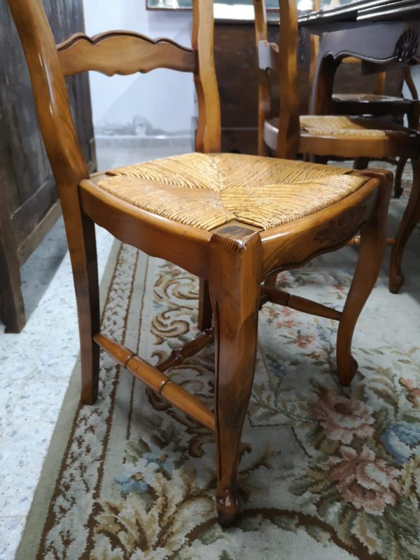 Mesa extensible en madera de roble más 6 sillas estilo Luis XV 5